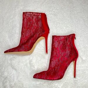 Fashion Nova Red JAYC Lace Ankle Bootie Stiletto Heel